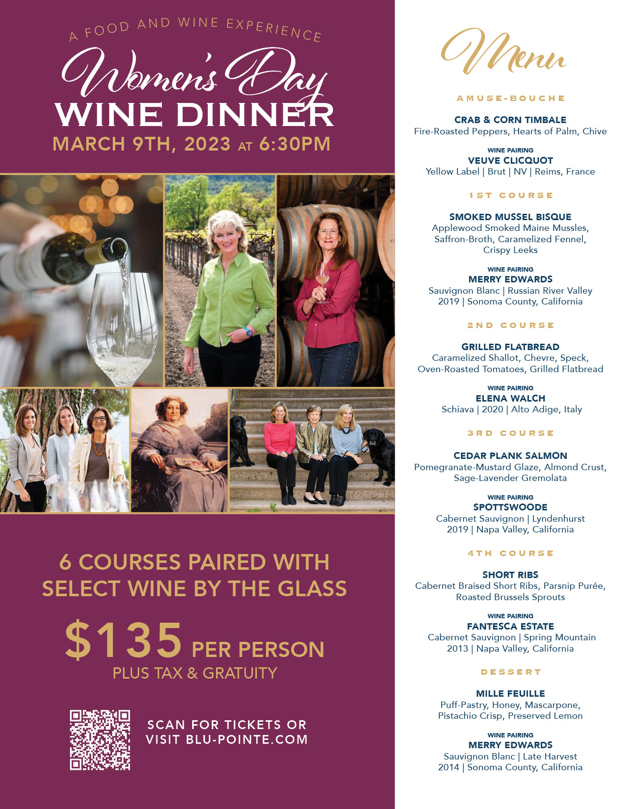 Women's Day Wine Dinner Blu Pointe